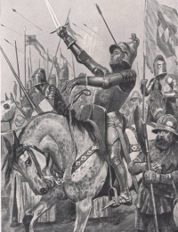 Battle of Shewsbury - Death of Henry &quot;Harry Hotspur&quot; Percy, from a 1910 illustration by Richard Caton Woodville, Jr.