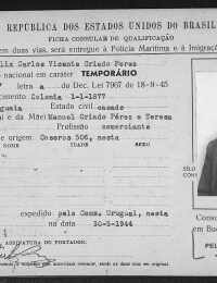 Ficha Consular 1946 - Vicente Criado Pérez