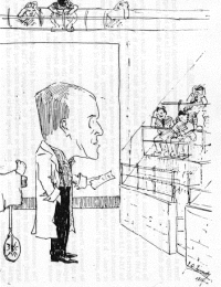 caricature of him lecturing
